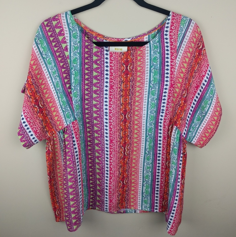 Anthropologie Maeve Vertical print blouse scoop